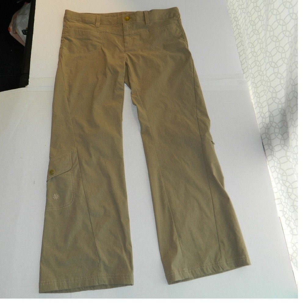 Athleta Cargo Pants Women 12P Khaki Tan Straight Wide Leg Utility Hiking Outdoor